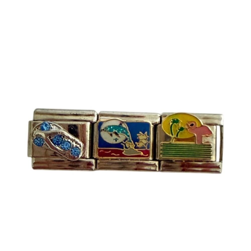 Flip Flop Dolphin Flamingo Beach Ocean 9mm Stainless Steel Italian Charm Y2K NEW